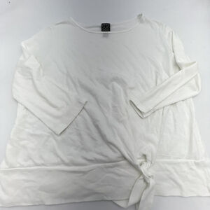 Clara Sun Woo White Front Tie Blouse Size Large 3/4 Sleeve